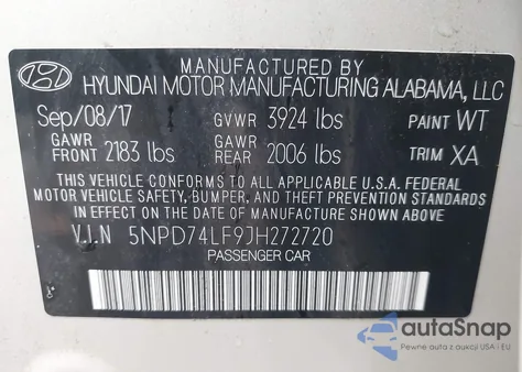 2018 Hyundai Elantra Se z USA, uszkodzony, nr VIN 5NPD74LF9JH272720